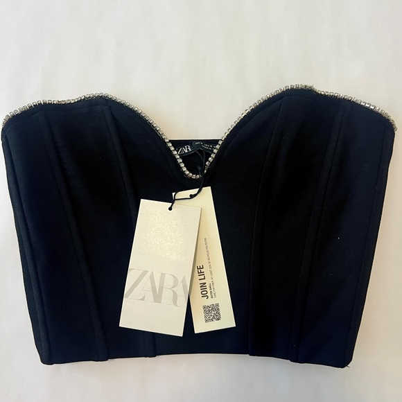 Zara Black Strapless Crop Top with Silver Accents - Picture 4 of 6